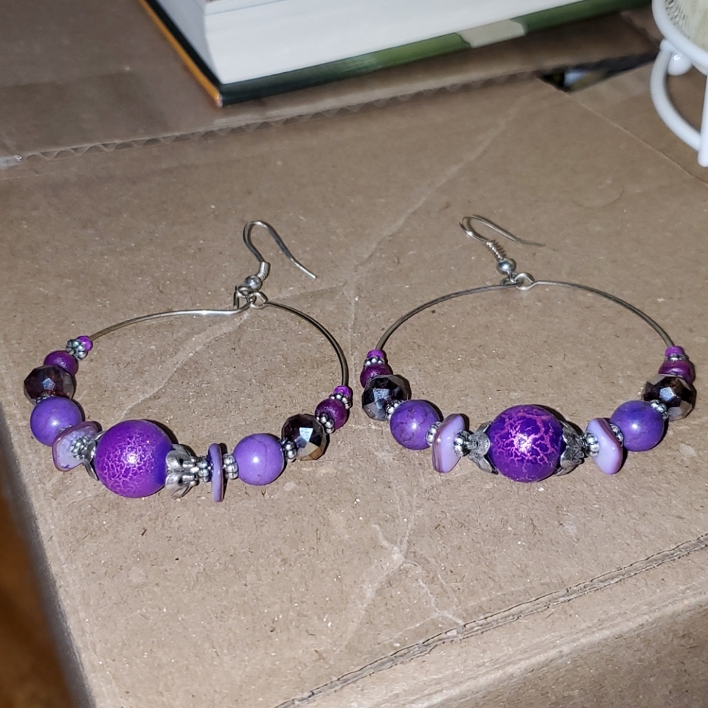 (3 for $10) Grape Purple Dangly Hoops